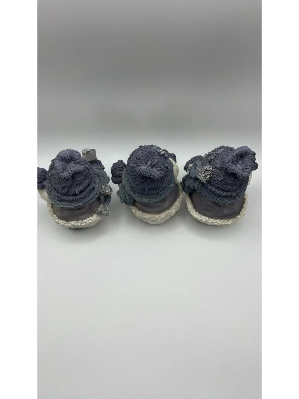 Set Of 3 Snowman Figurines With Knitted Hat & Scarf Glitter Finish Winter Decor